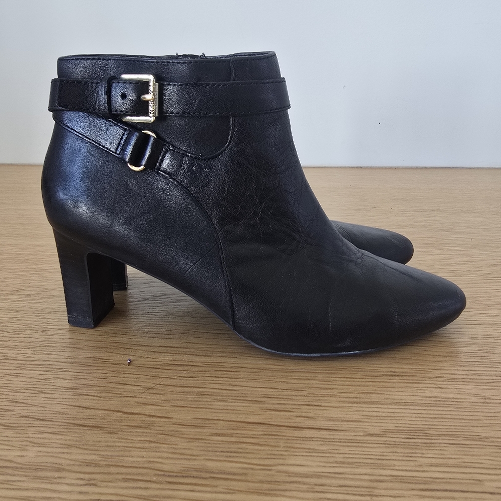 Lauren Ralph Lauren Nara Pointed Toe Heeled Leather Ankle Boots Booties Black 8B